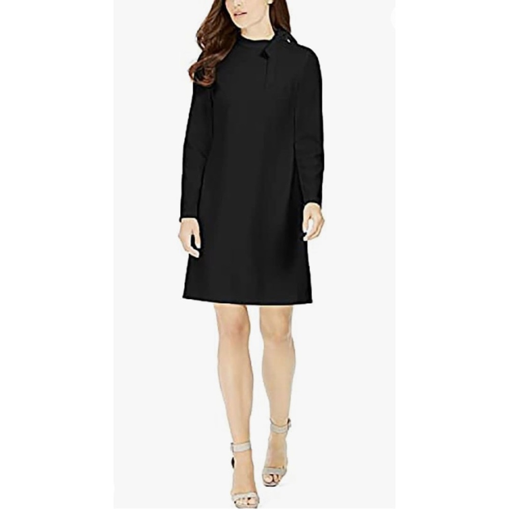 CALVIN KLEIN A-LINE LITTLE BLACK DRESS WITH BOW ACCENT